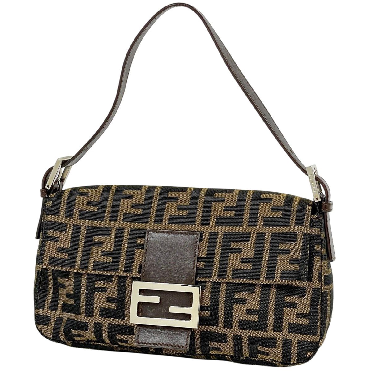 Fendi Zucca Pattern Mamma Baguette Shoulder Bag Canvas Brown