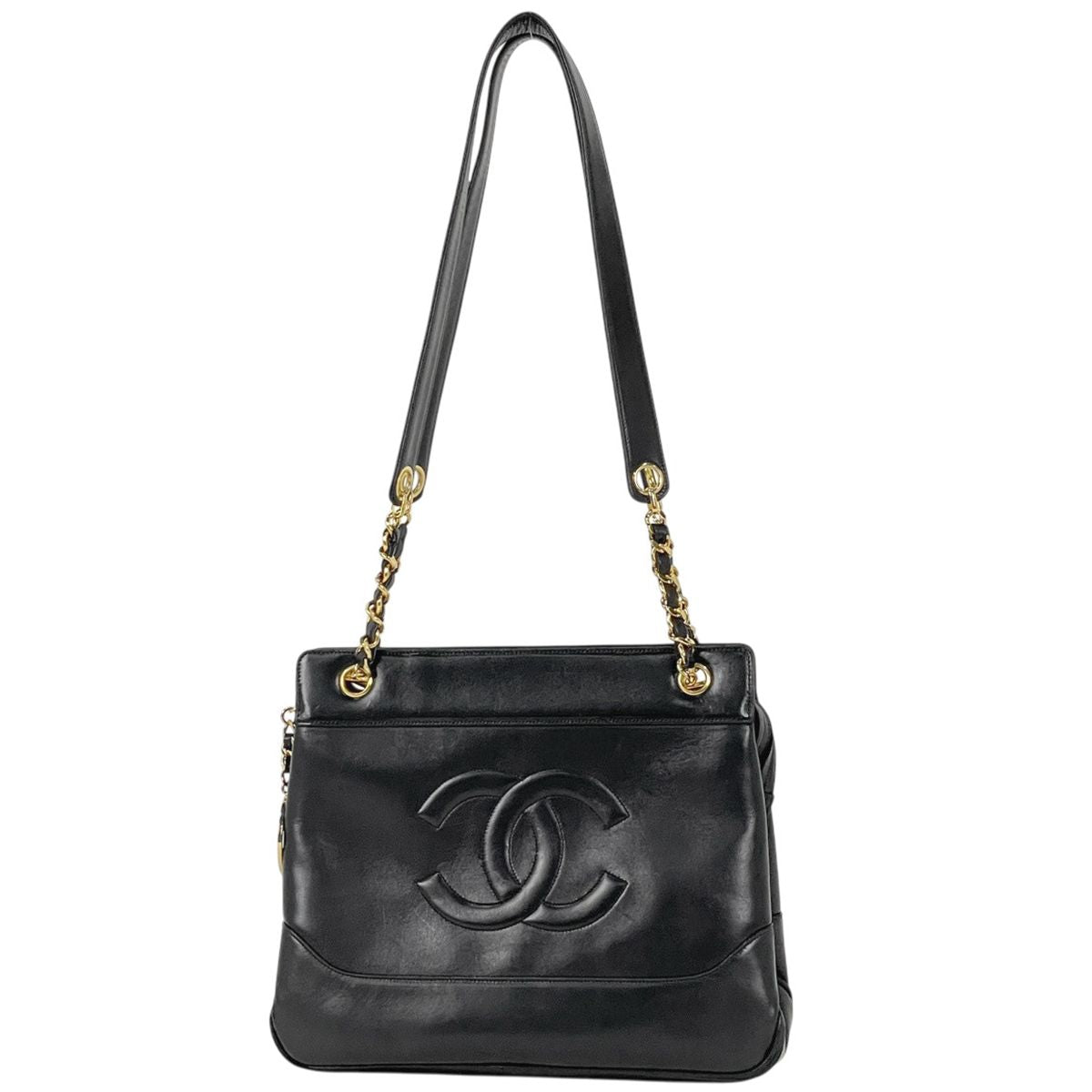 Chanel CC Logo Chain Tote Leather Black
