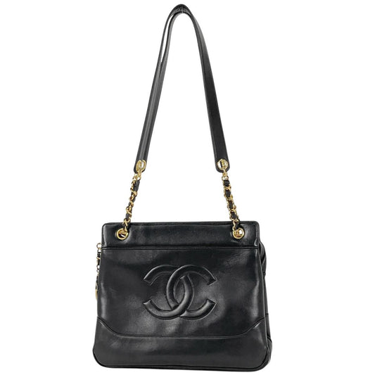 Chanel CC Logo Chain Tote Leather Black