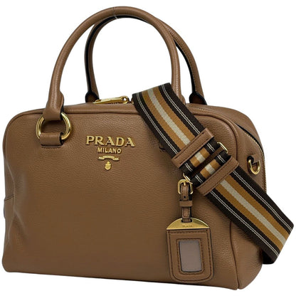 Prada Logo 2-Way Shoulder Bag Leather Brown