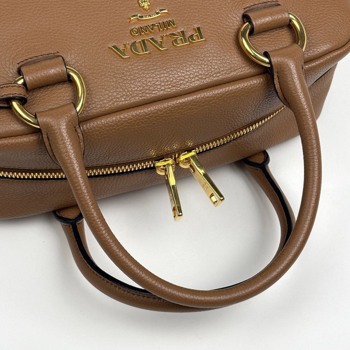 Prada Logo 2-Way Shoulder Bag Leather Brown — view 6