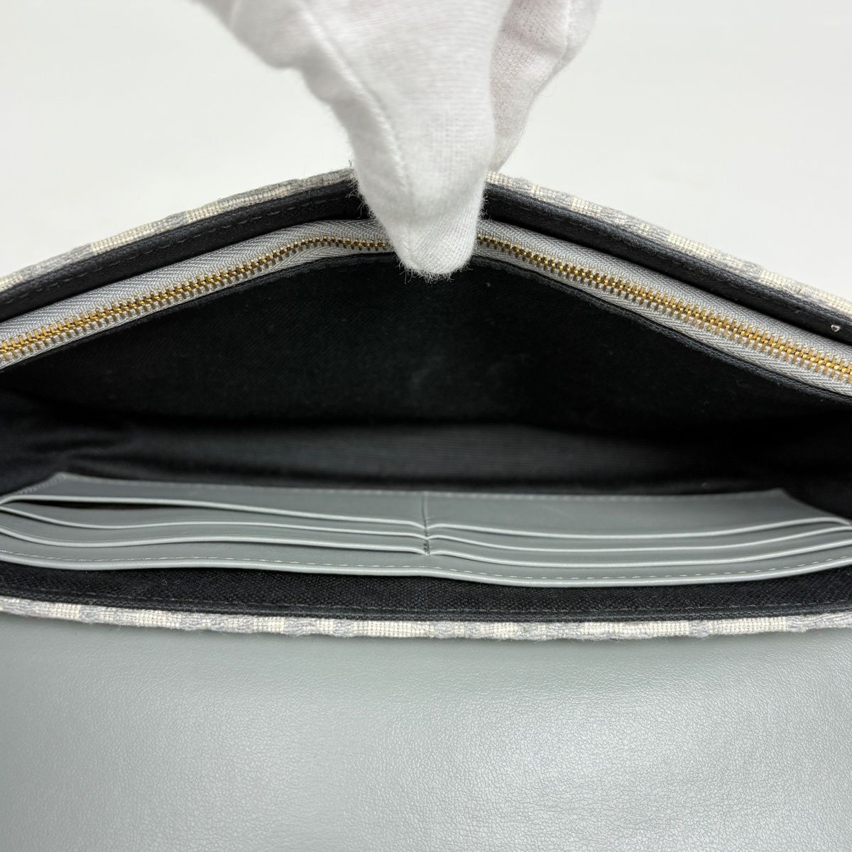 Dior Trotter Pattern Chain Wallet Shoulder Bag Saddle Canvas Gray — view 9