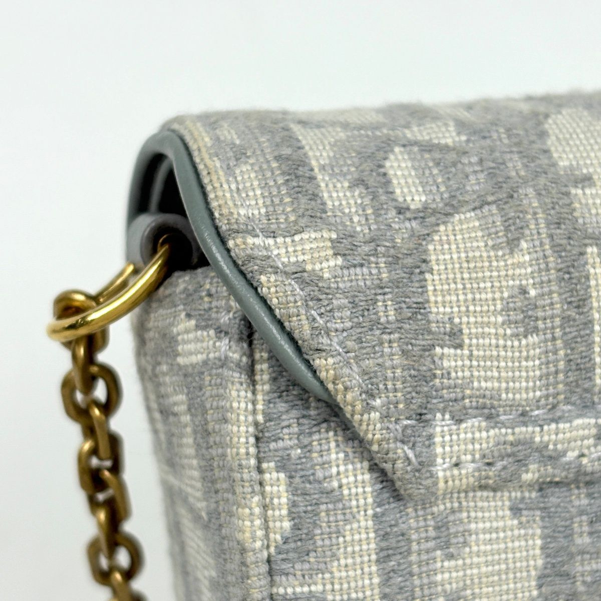 Dior Trotter Pattern Chain Wallet Shoulder Bag Saddle Canvas Gray — view 5