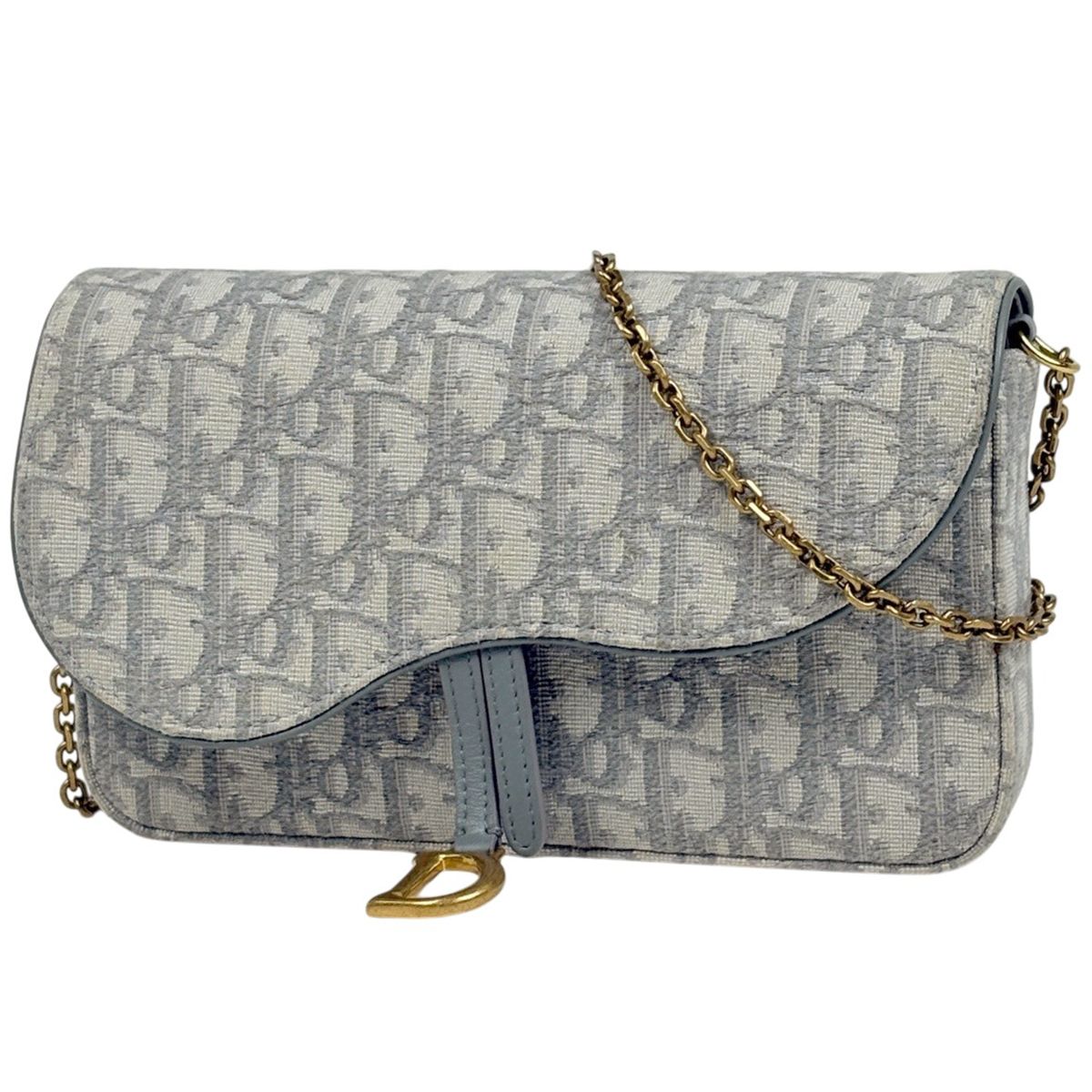 Dior Trotter Pattern Chain Wallet Shoulder Bag Saddle Canvas Gray