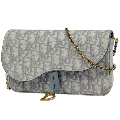 Dior Trotter Pattern Chain Wallet Shoulder Bag Saddle Canvas Gray