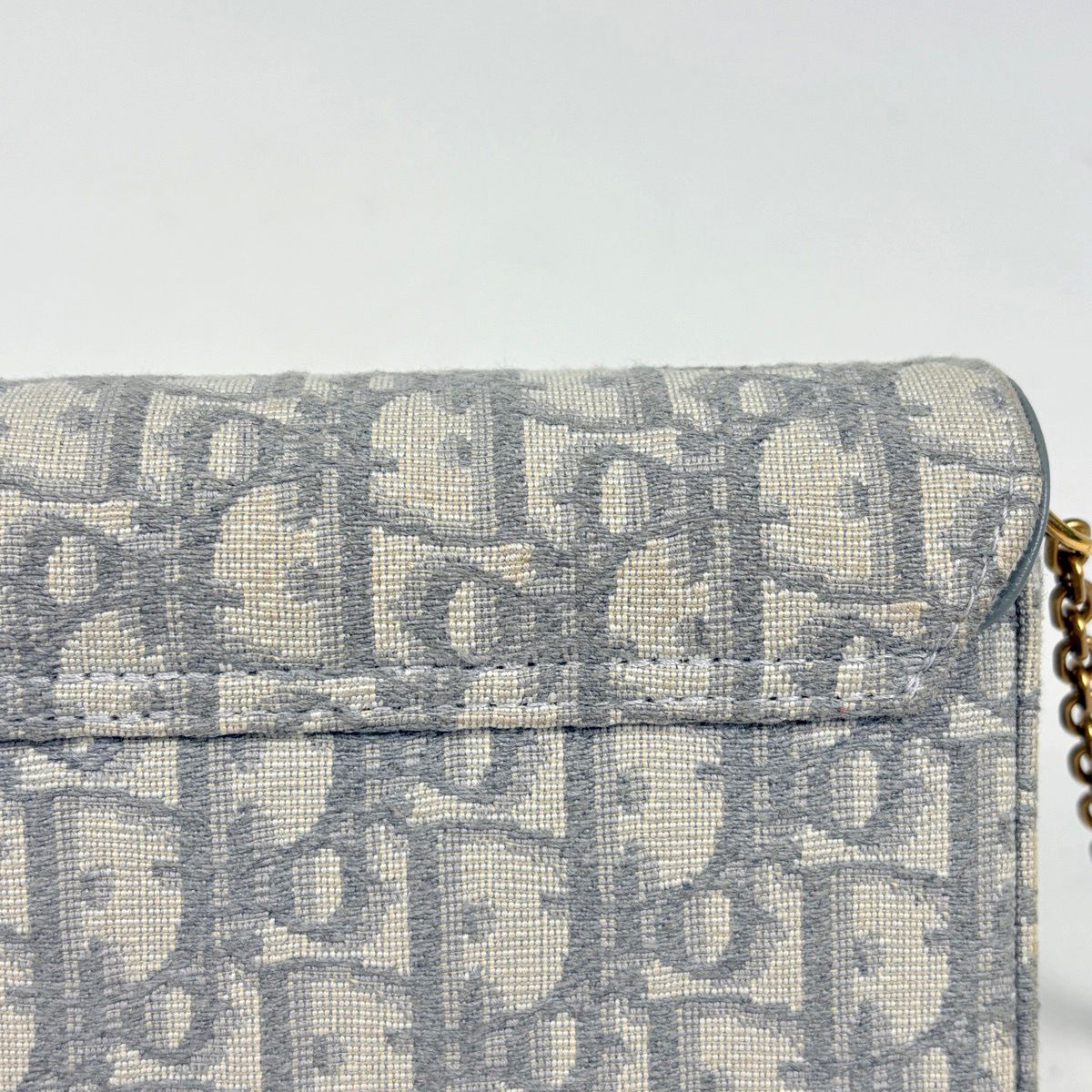 Dior Trotter Pattern Chain Wallet Shoulder Bag Saddle Canvas Gray — view 4