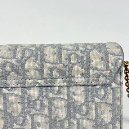Dior Trotter Pattern Chain Wallet Shoulder Bag Saddle Canvas Gray — view 4