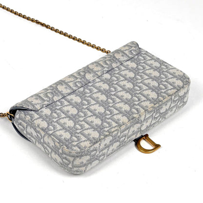 Dior Trotter Pattern Chain Wallet Shoulder Bag Saddle Canvas Gray — view 2