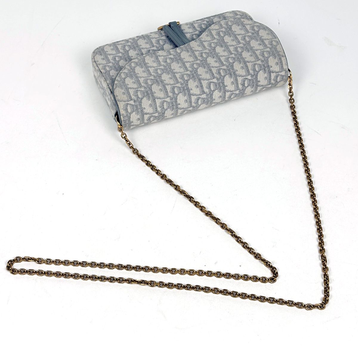 Dior Trotter Pattern Chain Wallet Shoulder Bag Saddle Canvas Gray — view 7