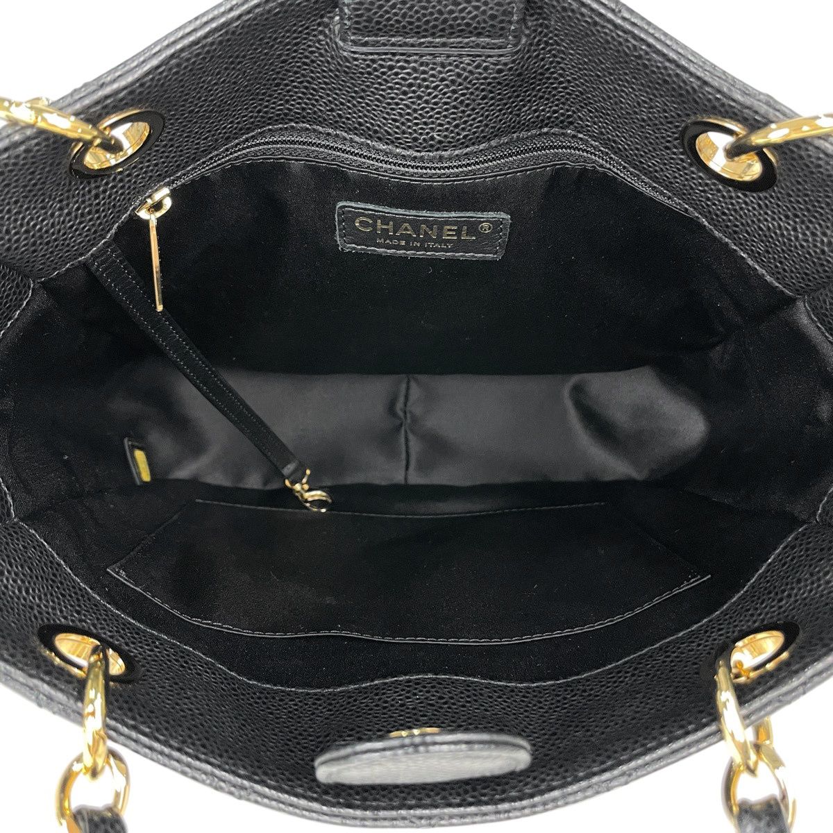 Chanel CC Logo Chain Tote Quilted Caviar Leather Black — view 6