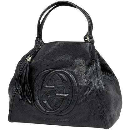 Gucci Soho Tote Fringe Interlocking Leather Black
