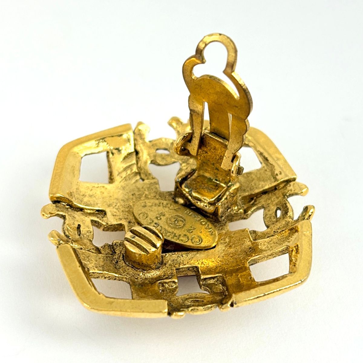 Chanel CC Logo Earrings Gripoix Gold Plated Red — view 3