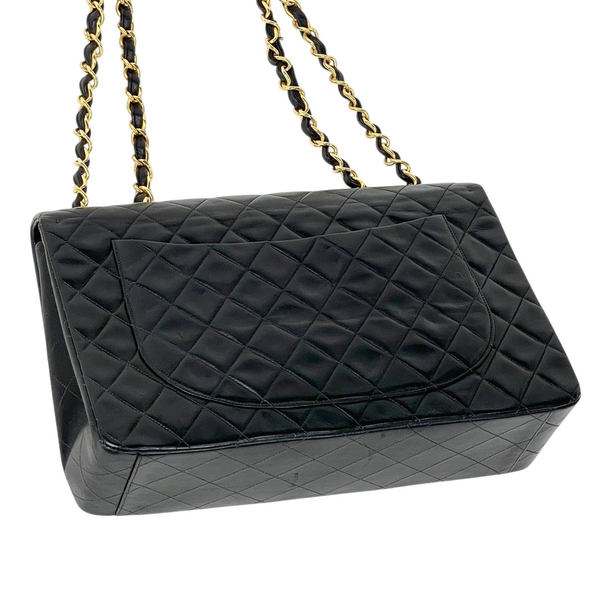 Chanel Big Quilted Single Flap Chain Shoulder Bag CC Logo Leather Black — view 2