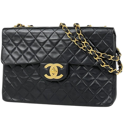 Chanel Big Quilted Single Flap Chain Shoulder Bag CC Logo Leather Black