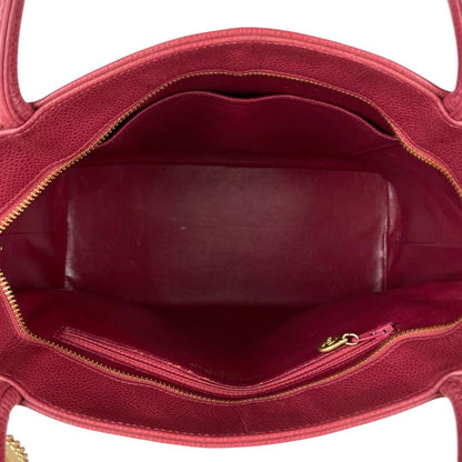 Chanel Medallion Tote Handbag CC Logo Caviar Leather Bordeaux — view 9