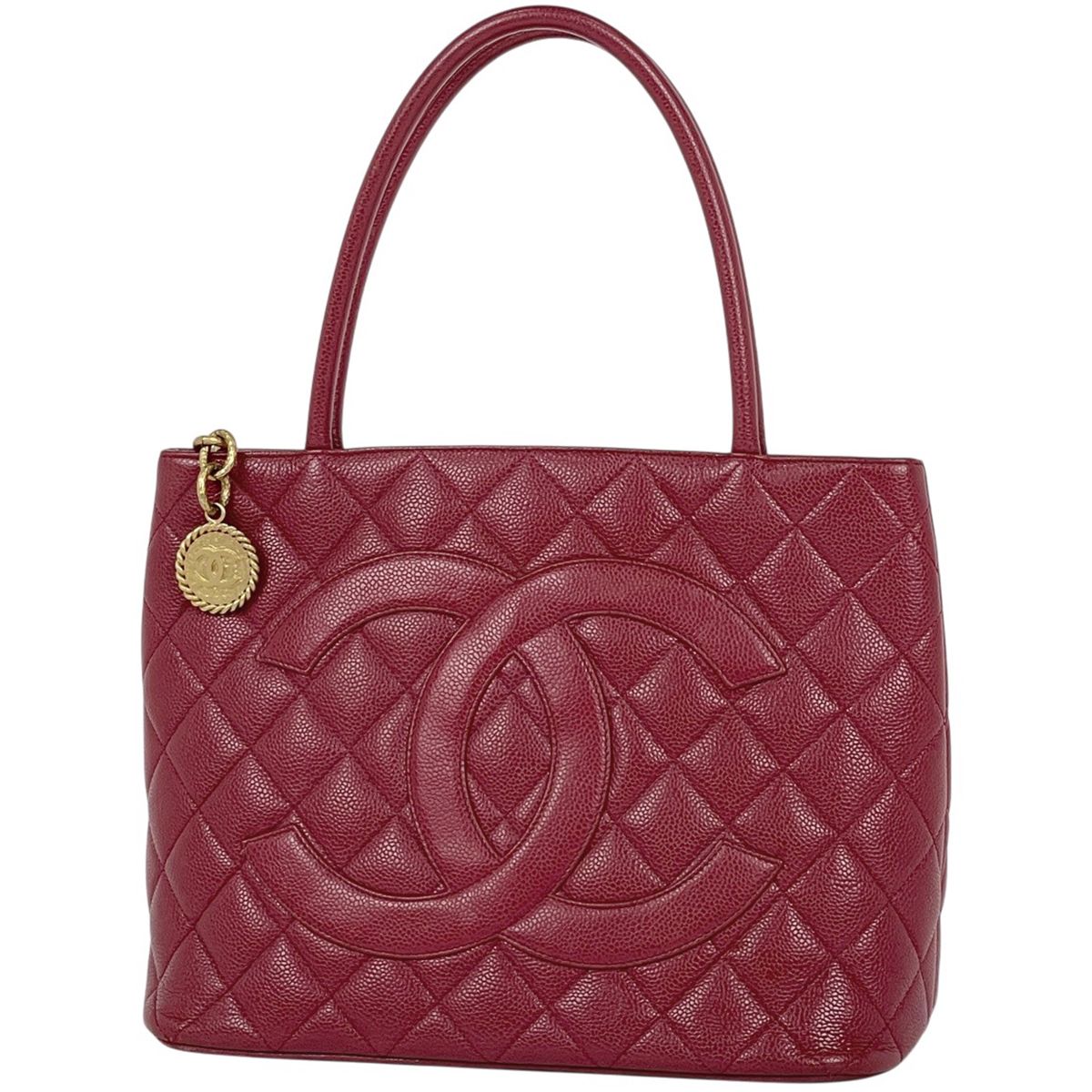 Chanel Medallion Tote Handbag CC Logo Caviar Leather Bordeaux