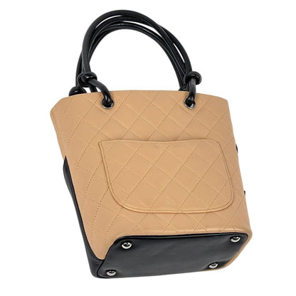 Chanel Cambon Line Small Tote CC Logo Handbag Leather Beige Black — view 2