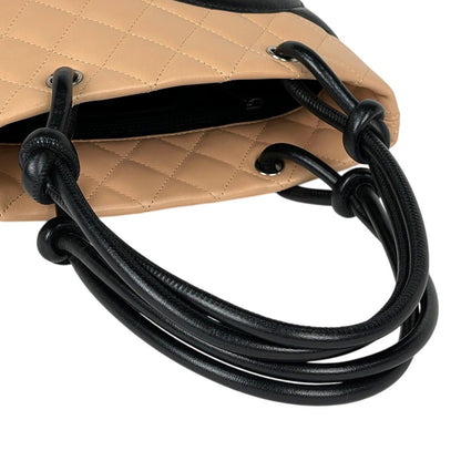 Chanel Cambon Line Small Tote CC Logo Handbag Leather Beige Black — view 7
