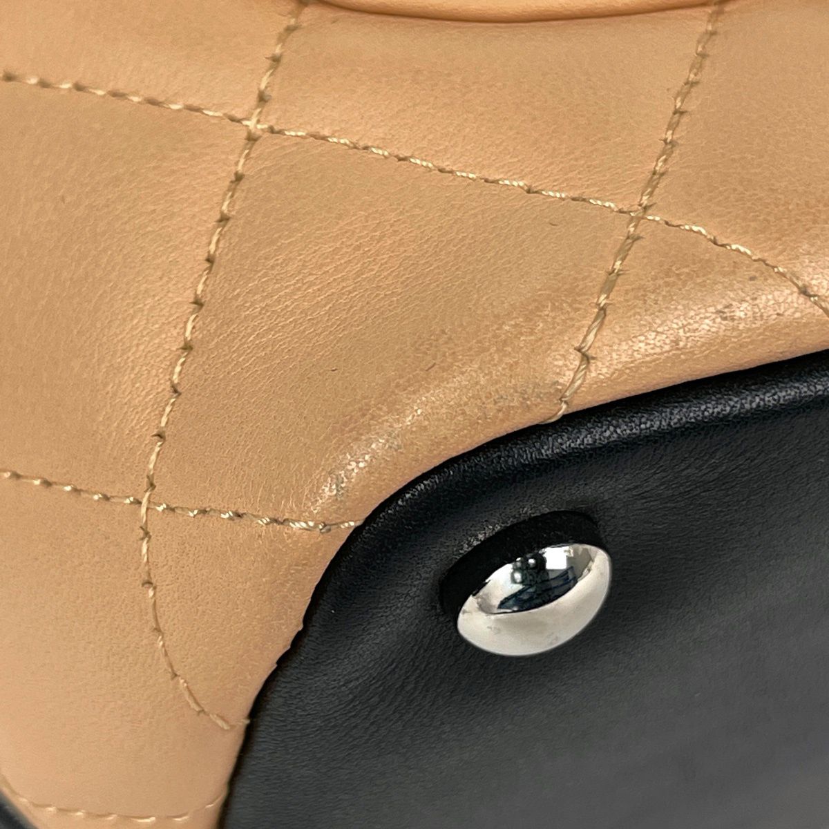 Chanel Cambon Line Small Tote CC Logo Handbag Leather Beige Black — view 3