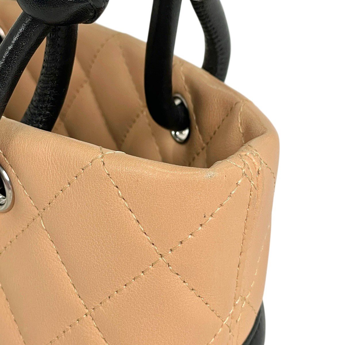 Chanel Cambon Line Small Tote CC Logo Handbag Leather Beige Black — view 6