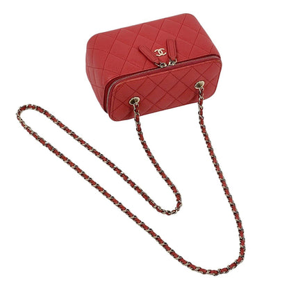Chanel CC Logo Chain Shoulder Bag Vanity Caviar Leather Red — view 7