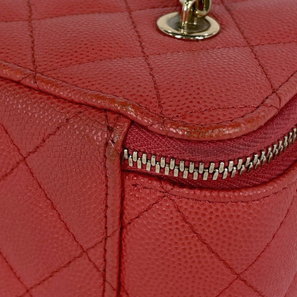 Chanel CC Logo Chain Shoulder Bag Vanity Caviar Leather Red — view 6