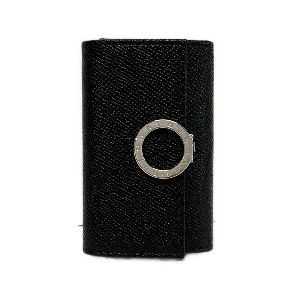 Bvlgari Key Case Black Silver Leather Key Holder
