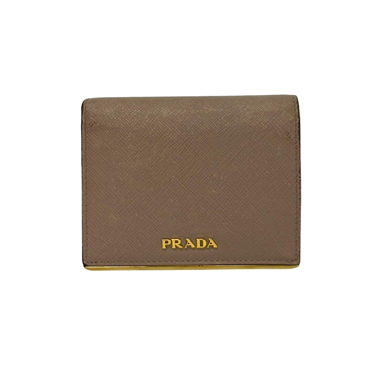 Prada Bifold Wallet Beige Leather