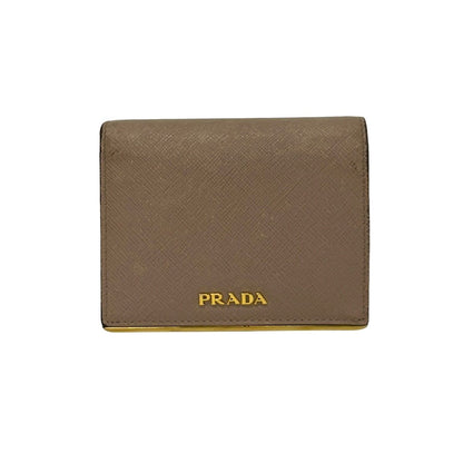 Prada Bifold Wallet Beige Leather