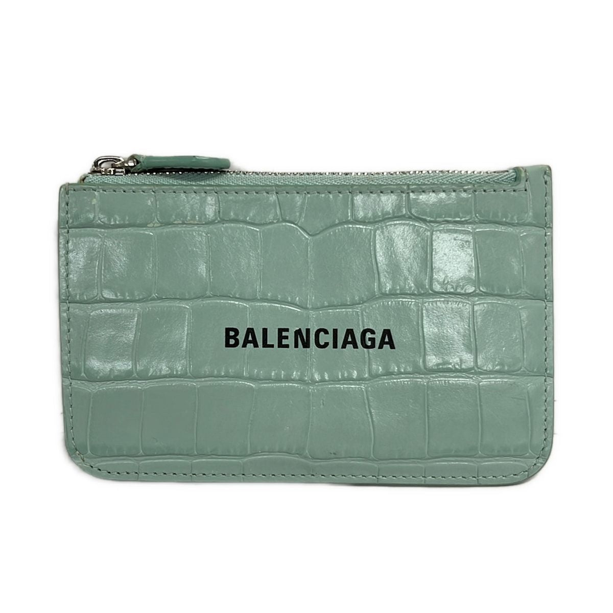Balenciaga Coin Case Light Blue Embossed Card Leather