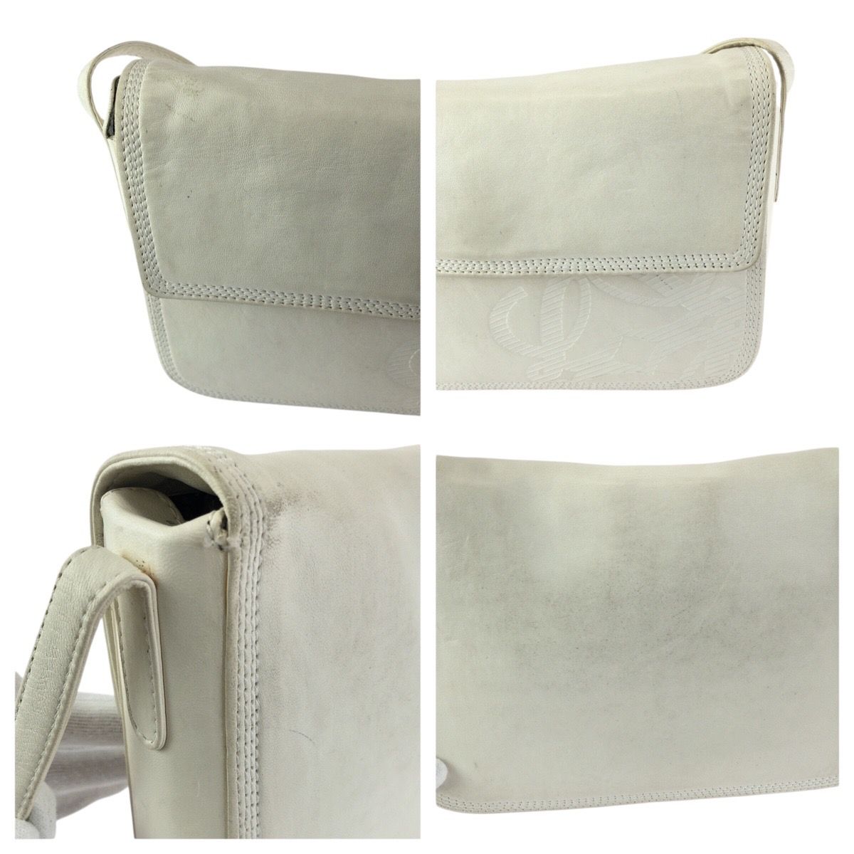 Loewe Anagram White Off Gold Leather Shoulder Bag Pochette — view 5