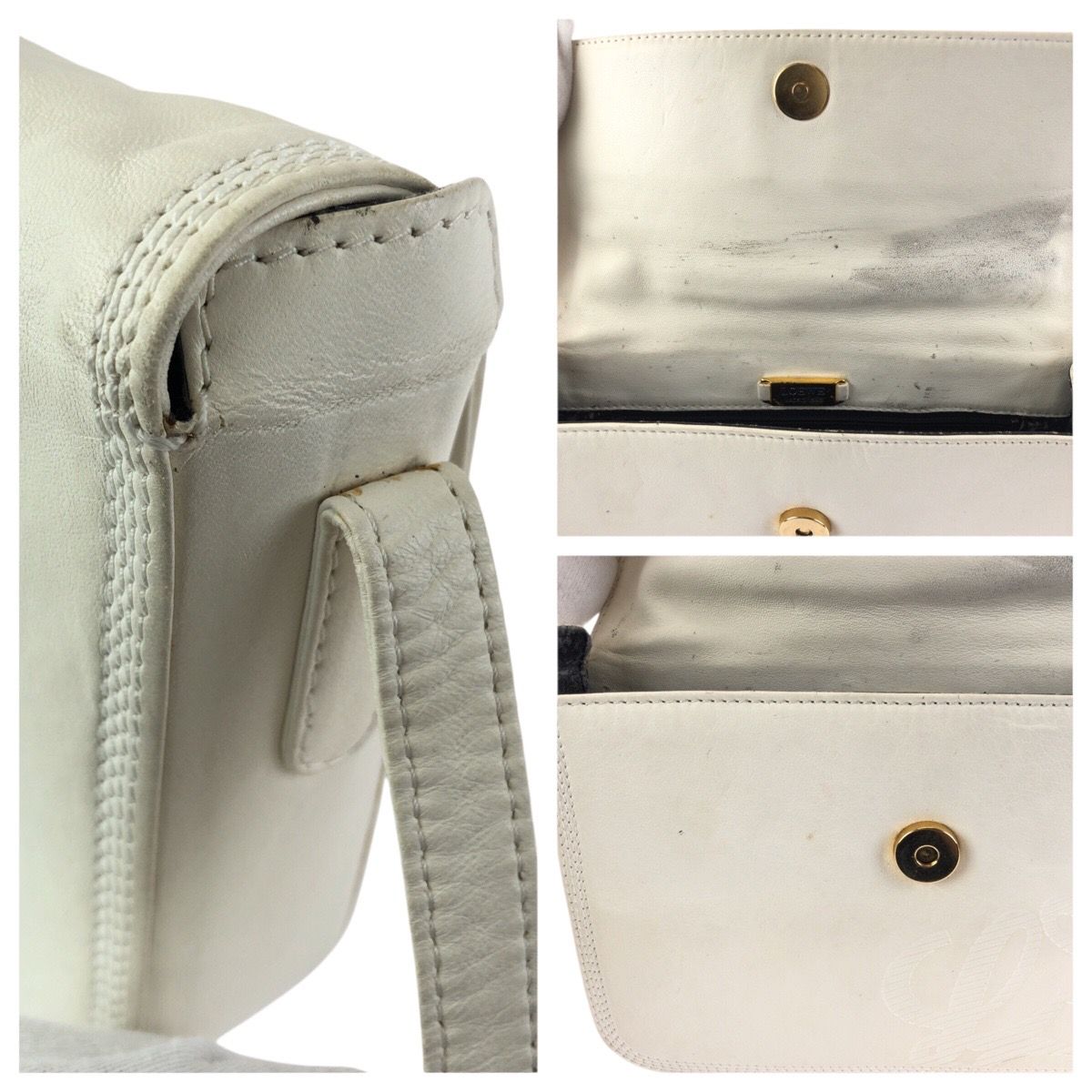 Loewe Anagram White Off Gold Leather Shoulder Bag Pochette — view 6