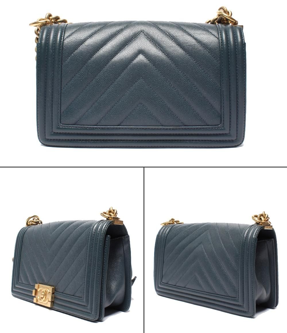 Chanel Chain Shoulder Bag 25 Gold Stitch Caviar Leather — view 2