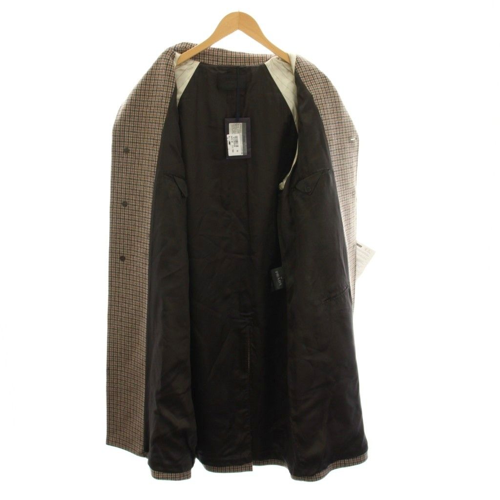 Prada Wool Coat Long Houndstooth 52 Brown Gray Black YM — view 3