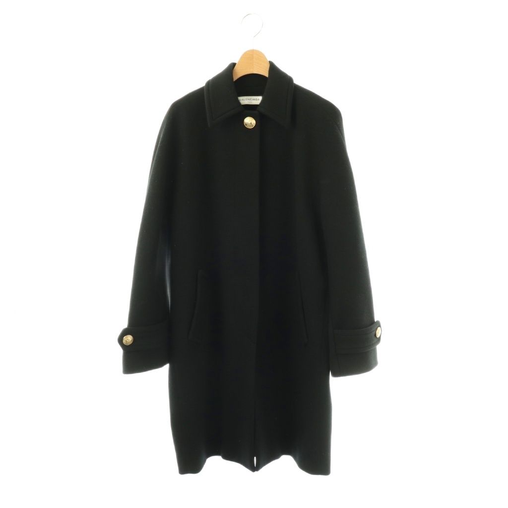 Balenciaga Wool Stencil Color Coat Long 34 Black HS
