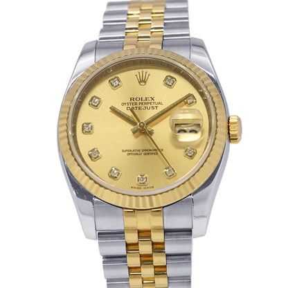 Rolex Datejust Number SS 18k Yellow Gold Watch Champagne Dial Diamond