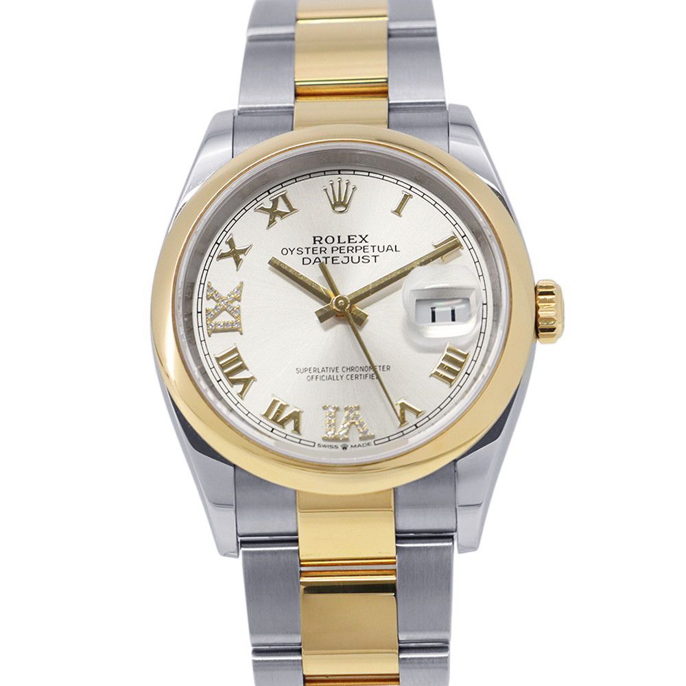 Rolex Datejust SS 18k Yellow Gold Roulette Silver Dial VI IX Diamond