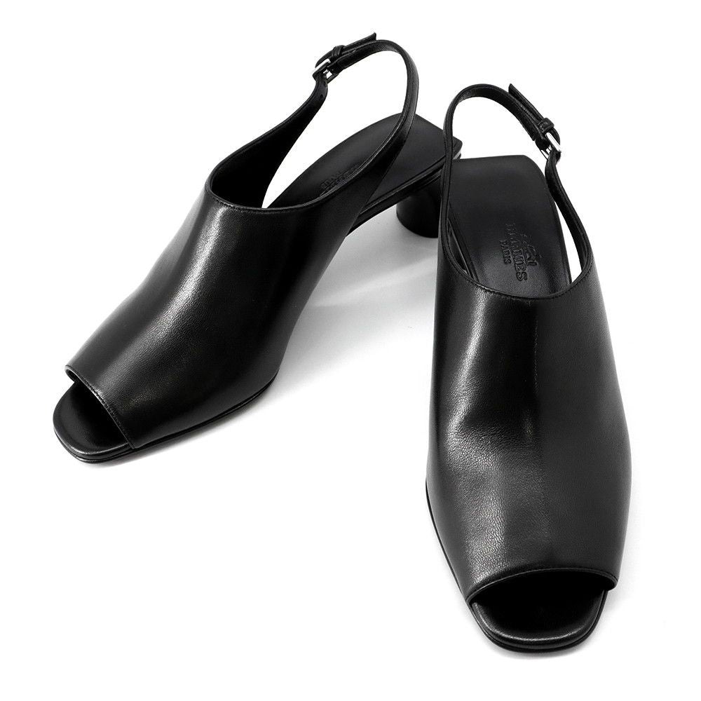 Hermes Sandals Ma Roulis 45 Nappa Leather 37 Heels Shoes Black