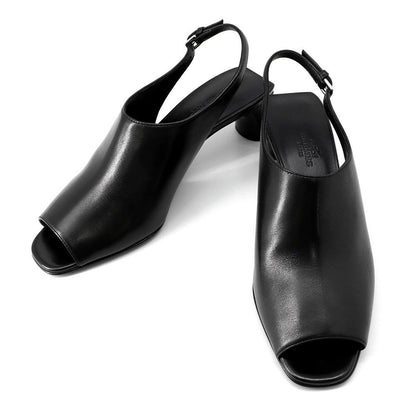 Hermes Sandals Ma Roulis 45 Nappa Leather 37 Heels Shoes Black