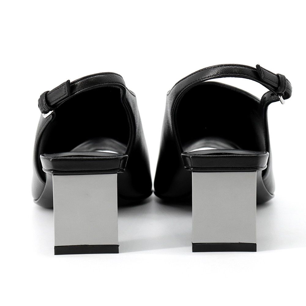 Hermes Sandals Ma Roulis 45 Nappa Leather 37 Heels Shoes Black — view 3