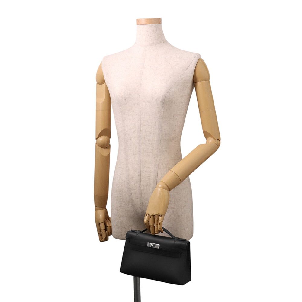 Hermes Handbag Pochette Kelly Black Silver Swift — view 4