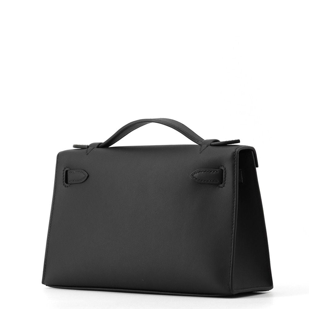 Hermes Handbag Pochette Kelly Black Silver Swift — view 2