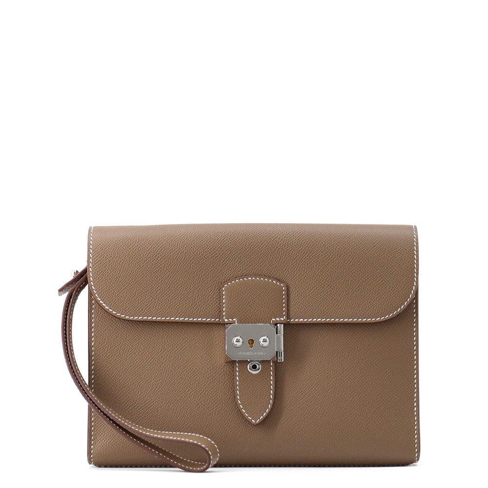 Hermes Clutch Sac a Depeche 24 Etoupe Silver Epsom