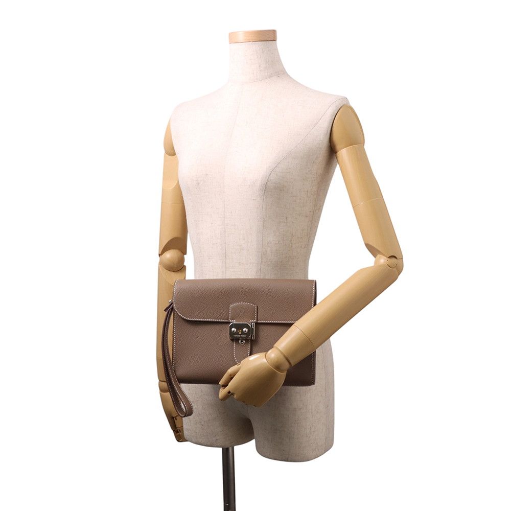 Hermes Clutch Sac a Depeche 24 Etoupe Silver Epsom — view 4