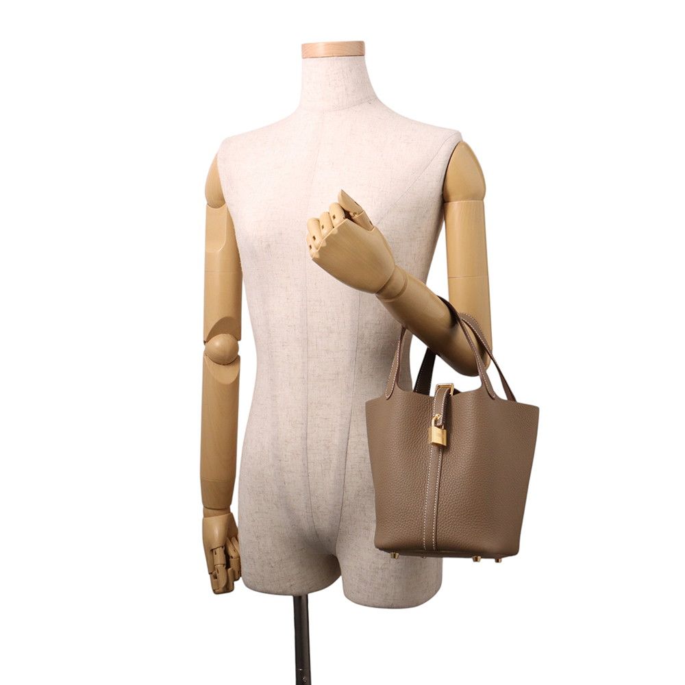 Hermes Handbag Picotin Lock PM Etoupe Gold Taurillon Clemence — view 4