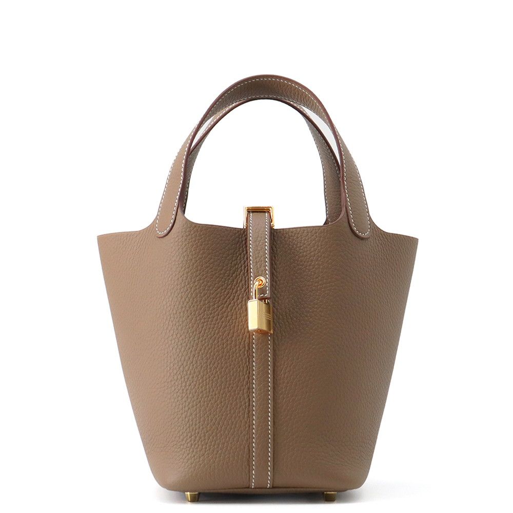 Hermes Handbag Picotin Lock PM Etoupe Gold Taurillon Clemence