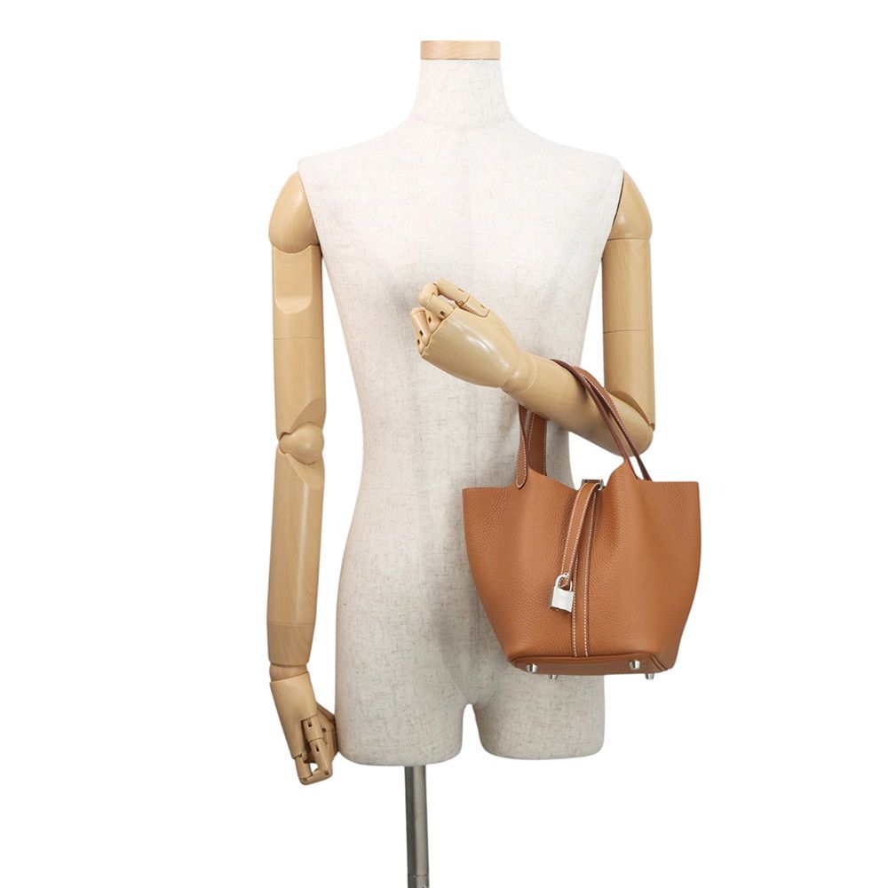 Hermes Handbag Picotin Lock PM Gold Silver Taurillon Clemence Tote — view 4