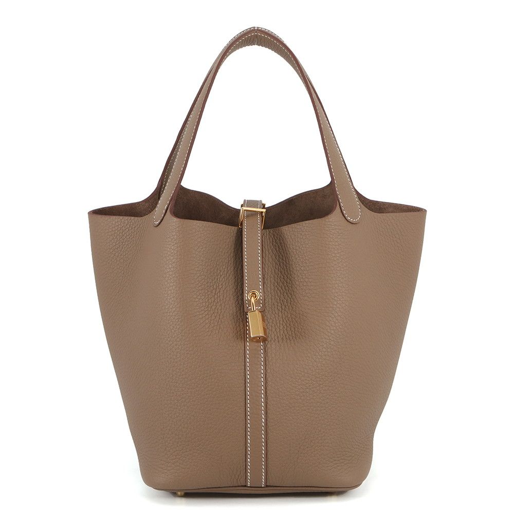 Hermes Handbag Picotin Lock MM Etoupe Gold Taurillon Clemence Tote
