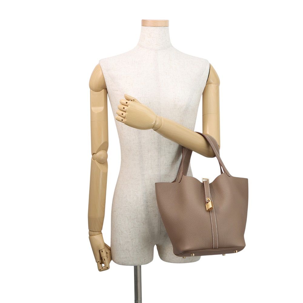 Hermes Handbag Picotin Lock MM Etoupe Gold Taurillon Clemence Tote — view 4