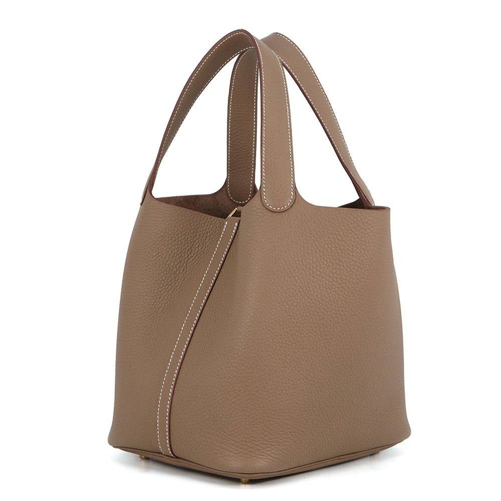 Hermes Handbag Picotin Lock MM Etoupe Gold Taurillon Clemence Tote — view 2